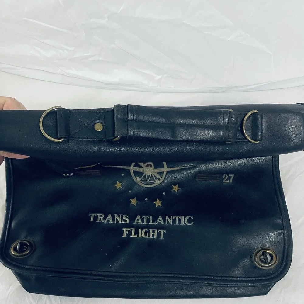 Vintage READ Lagazzi Trans Atlantic‎ Flight Messenger Bag Black Embroidered Dad